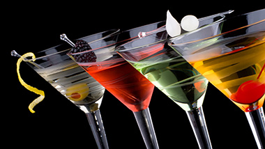 Cocktails in martini glasses at H Lounge