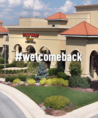 Hollywood Casino at CHarles Town Races property exterior with text "#welcomeback"